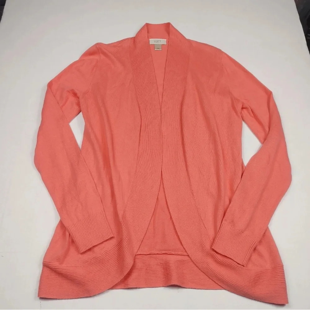LOFT Coral Orange Draped Open Front Cardigan Sz L